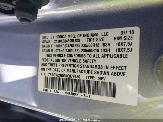 Honda CR-V EX 2018 7FARW2H59JE079130 Image 9