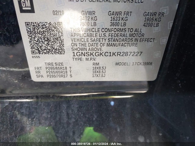 Chevrolet Suburban Ls 2019 1GNSKGKC1KR287227 Image 9
