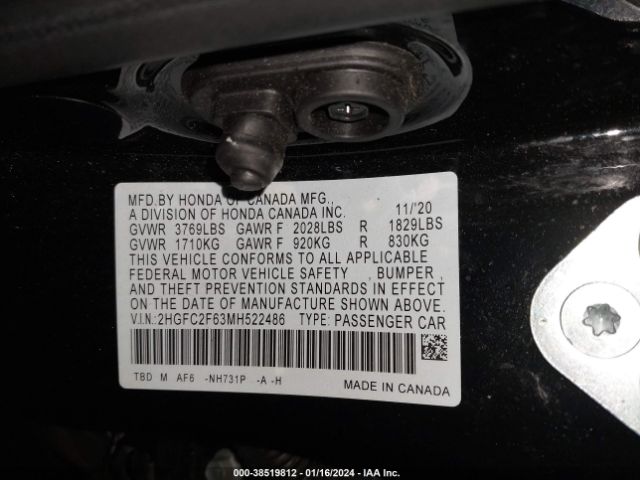 2HGFC2F63MH522486 Honda Civic Lx