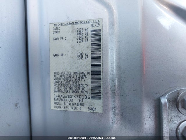 Nissan Maxima 3.5 Sv 2019 1N4AA6AV1KC370136 Image 9