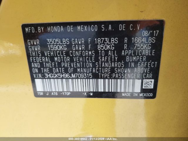 3HGGK5H96JM709315 Honda Fit Ex-l