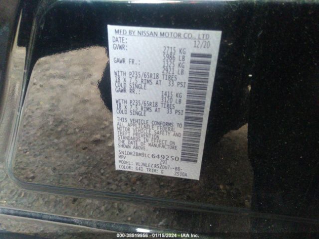 5N1DR2BM9LC649250 Nissan Pathfinder Sv 4wd