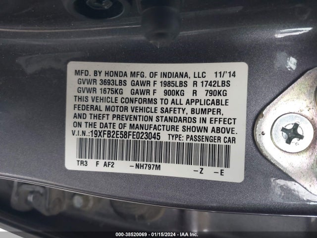 Honda Civic Lx 2015 19XFB2E58FE023045 Image 9