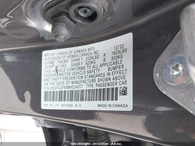 2021 HONDA CIVIC LX VIN: 2HGFC2F68MH524007