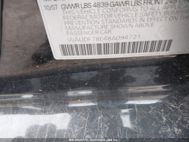 2008 AUDI A4 2.0T/2.0T SPECIAL EDITION VIN: WAUDF78E48A094721
