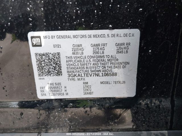 3GKALTEV7NL106588 GMC Terrain Awd Sle
