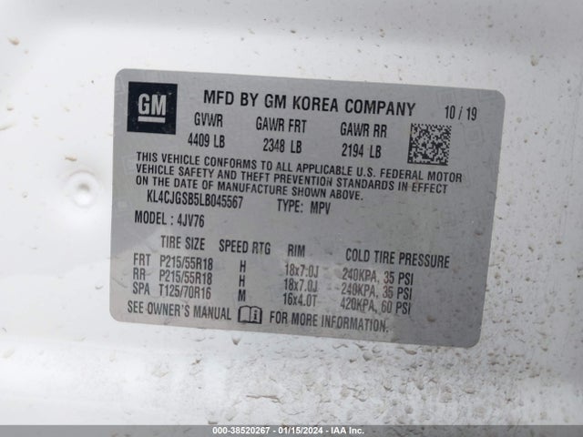 KL4CJGSB5LB045567 Buick Encore Awd Essence