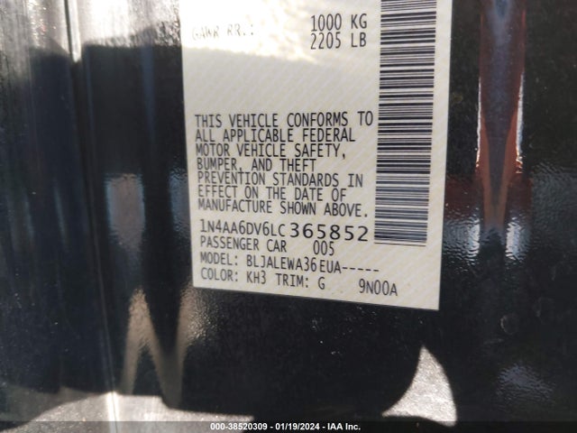 Nissan Maxima Sl Xtronic Cvt 2020 1N4AA6DV6LC365852 Image 9