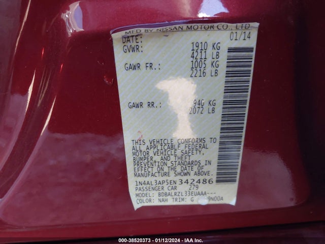 Nissan Altima 2.5 S 2014 1N4AL3AP5EN342486 Image 9