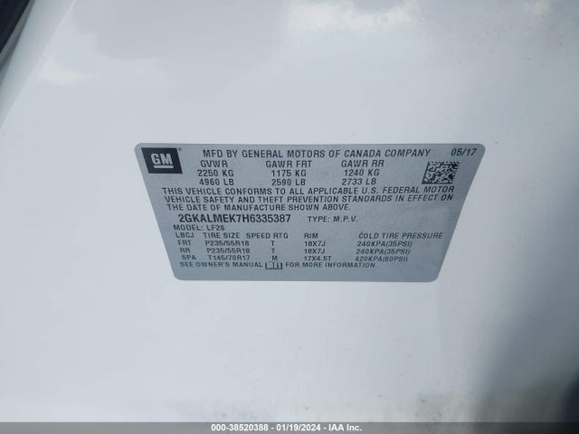GMC Terrain Sle-1 2017 2GKALMEK7H6335387 Image 9