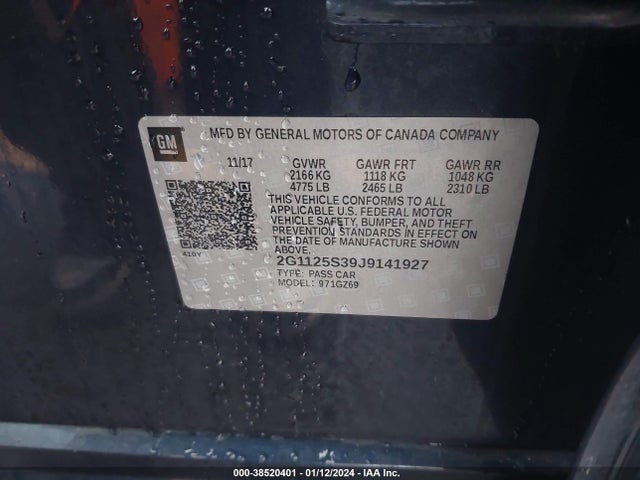 Chevrolet IMPALA 2LZ 2018 2G1125S39J9141927 Image 9