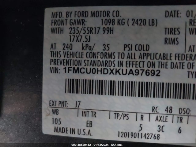 Ford ESCAPE SEL 2019 1FMCU0HDXKUA97692 Image 9