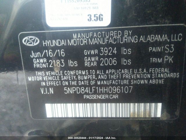 5NPD84LF1HH096107 Hyundai ELANTRA SE