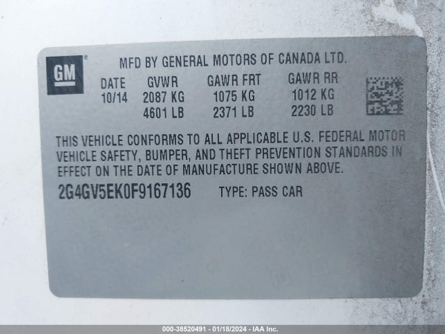 Buick Regal 1fl 2015 2G4GV5EK0F9167136 Image 9
