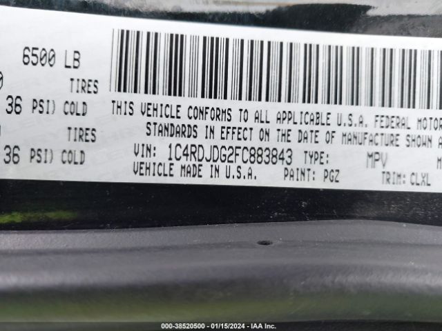 1C4RDJDG2FC883843 Dodge DURANGO LIMITED