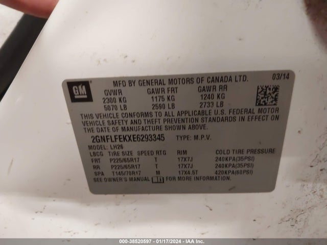 Chevrolet EQUINOX 1LT 2014 2GNFLFEKXE6293345 Image 9