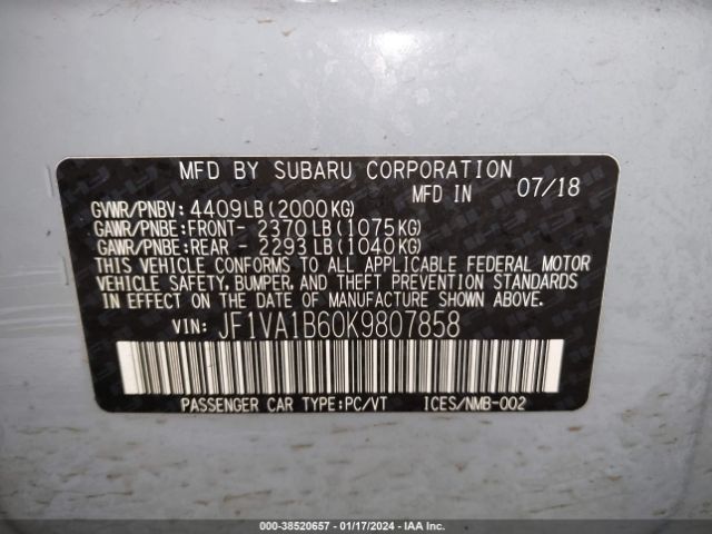 JF1VA1B60K9807858 Subaru Wrx Premium