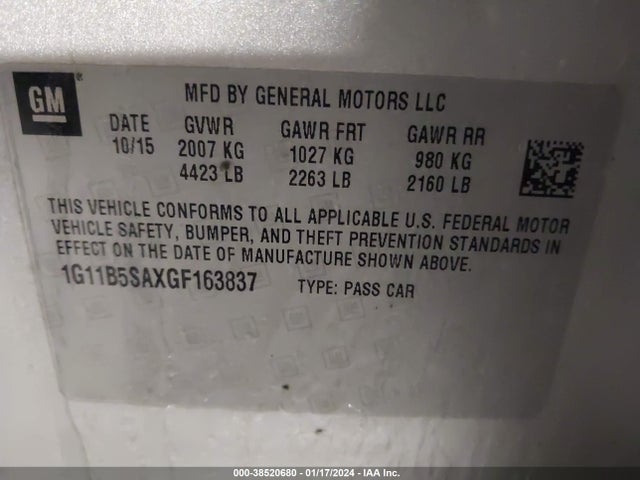Chevrolet Malibu Limited Ls 2016 1G11B5SAXGF163837 Image 9