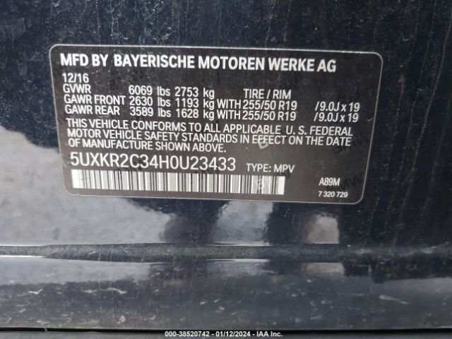 5UXKR2C34H0U23433 BMW X5 Sdrive35i