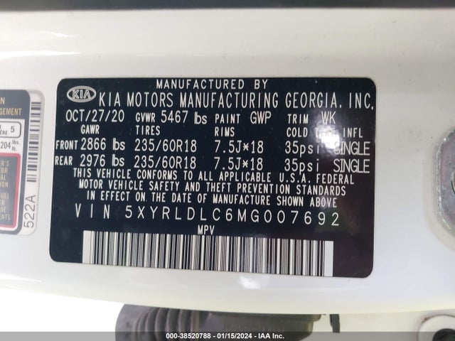 KIA SORENTO S 2021 5XYRLDLC6MG007692 Image 9