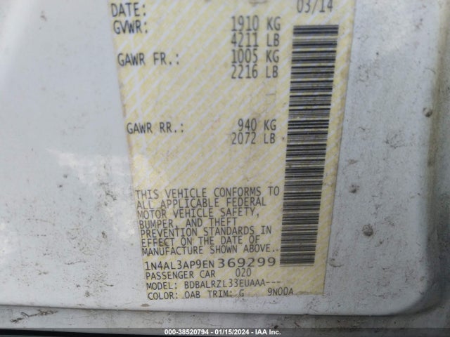 Nissan Altima 2.5 S 2014 1N4AL3AP9EN369299 Image 9