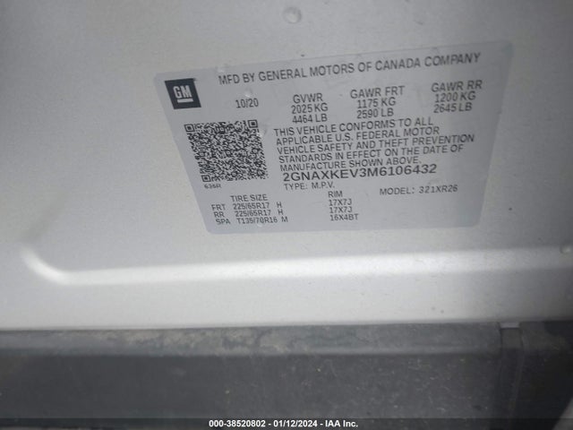 Chevrolet Equinox Fwd Lt 2021 2GNAXKEV3M6106432 Image 9