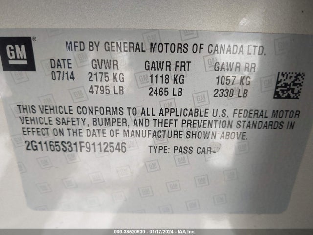 Chevrolet IMPALA 2LZ 2015 2G1165S31F9112546 Image 9