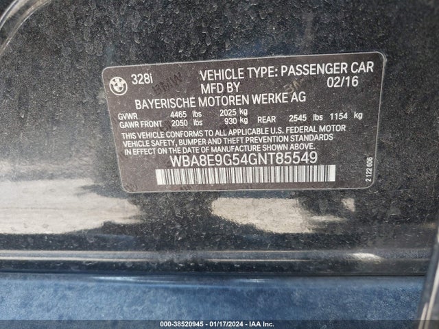 WBA8E9G54GNT85549 BMW 328I