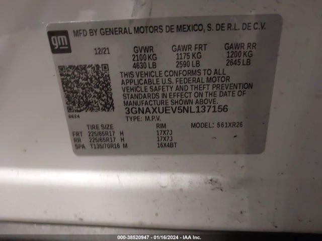 Chevrolet Equinox Awd Lt 2022 3GNAXUEV5NL137156 Image 9