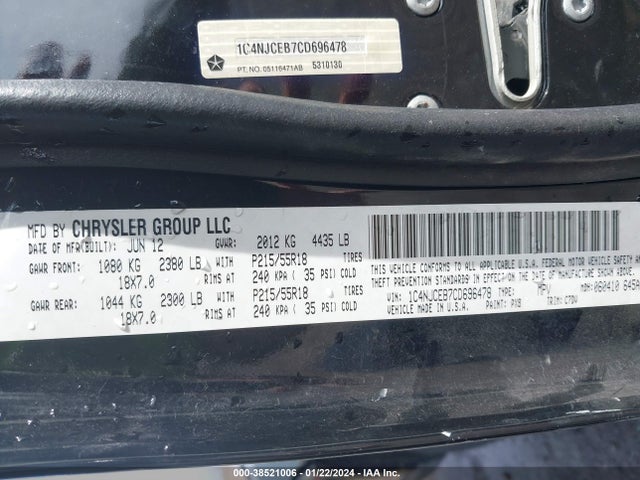 2012 JEEP COMPASS LATITUDE VIN: 1C4NJCEB7CD696478