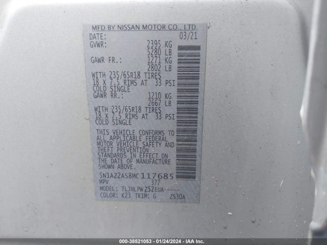 Nissan Murano S Intelligent Awd 2021 5N1AZ2AS8MC117685 Image 9