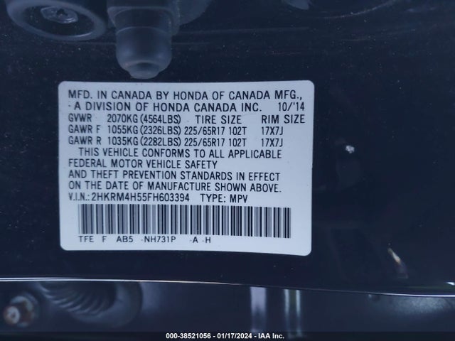 Honda CR-V EX 2015 2HKRM4H55FH603394 Image 9
