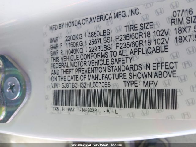 5J8TB3H32HL007065 Acura Rdx Acurawatch Plus Package