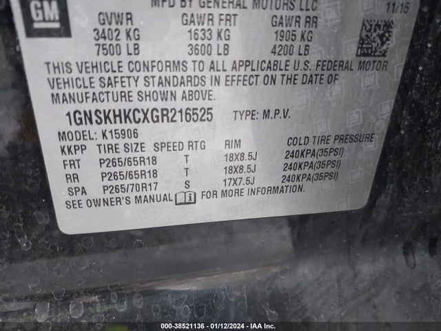 Chevrolet Suburban Lt 2016 1GNSKHKCXGR216525 Image 9