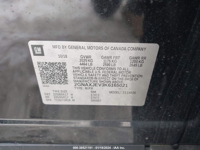 Chevrolet EQUINOX LT 2019 2GNAXJEV3K6165021 Image 9