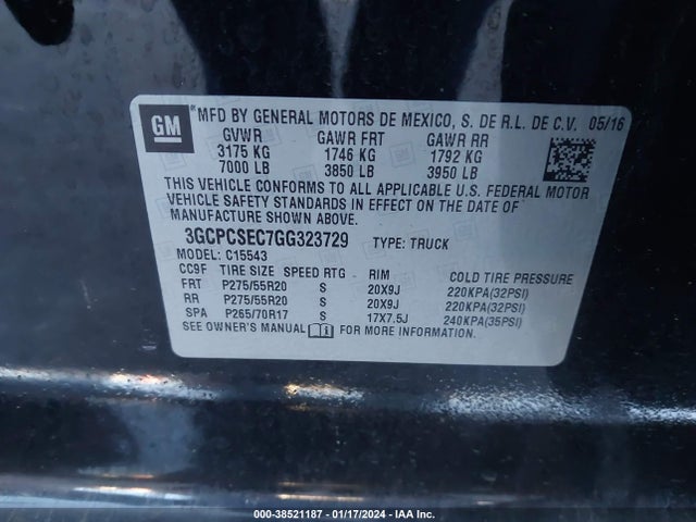 Chevrolet Silverado 1500 1lz 2016 3GCPCSEC7GG323729 Image 9
