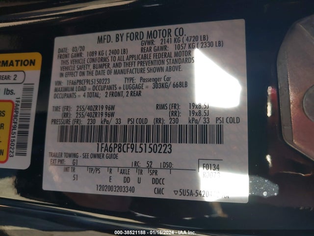 Ford Mustang Gt Premium Fastback 2020 1FA6P8CF9L5150223 Image 9