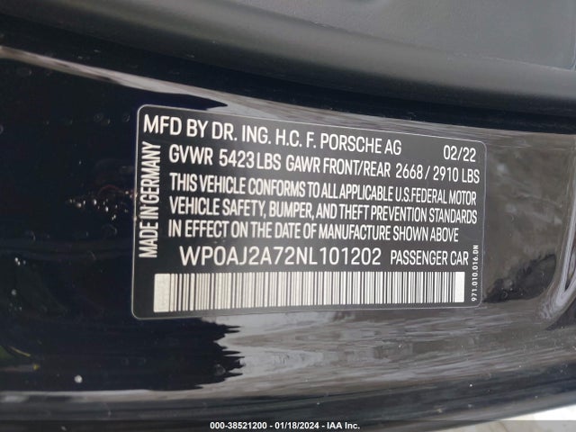 2022 PORSCHE PANAMERA WP0AJ2A72NL101202 Photo 8