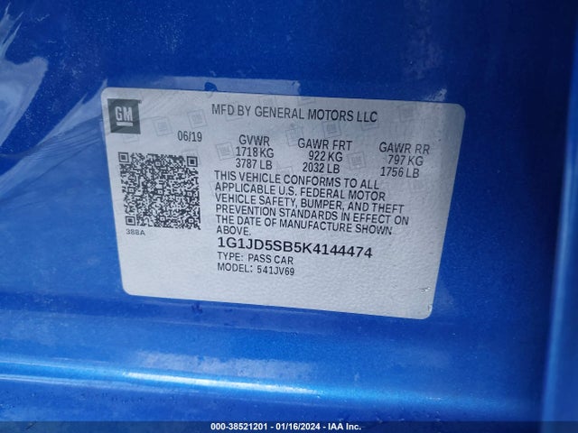 1G1JD5SB5K4144474 Chevrolet Sonic Lt Auto