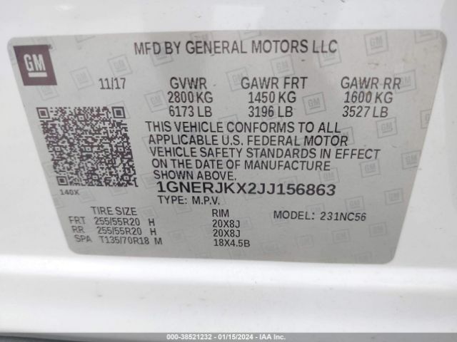 1GNERJKX2JJ156863 Chevrolet Traverse Rs