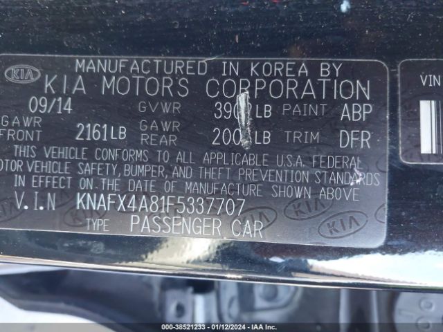 KNAFX4A81F5337707 KIA FORTE EX
