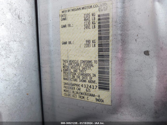 Nissan Maxima 3.5 Sl 2017 1N4AA6APXHC432417 Image 9