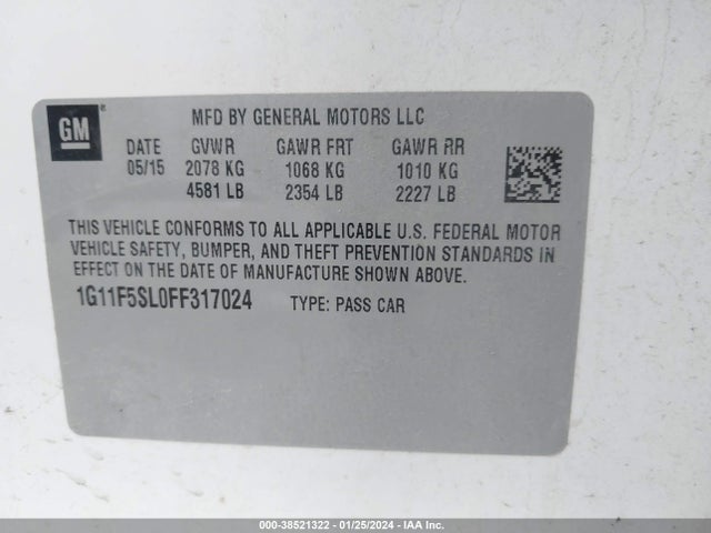 Chevrolet Malibu 1lz 2015 1G11F5SL0FF317024 Image 9