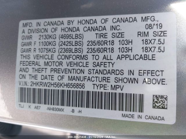 2HKRW2H56KH656856 Honda CR-V EX