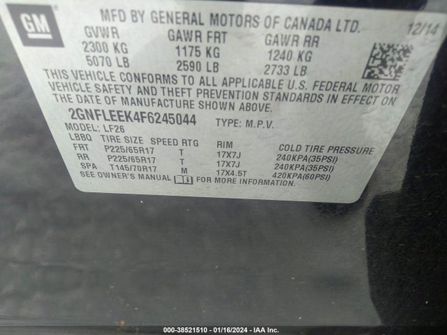 Chevrolet EQUINOX LS 2015 2GNFLEEK4F6245044 Image 9