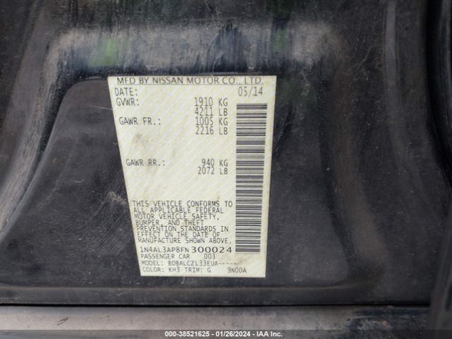 1N4AL3AP8FN300024 Nissan Altima 2.5/2.5 S/2.5 Sl/2.5 Sv