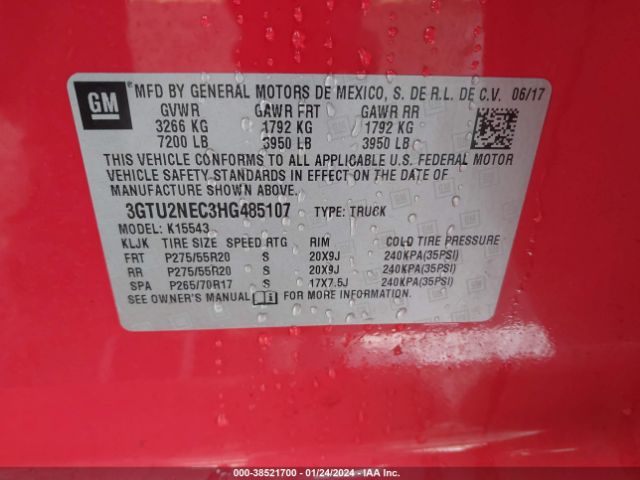 3GTU2NEC3HG485107 GMC Sierra 1500 Slt