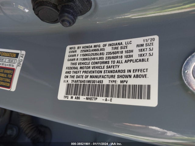 2021 HONDA CR-V HYBRID EX VIN: 7FART6H51ME001493