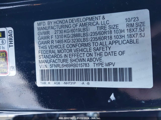 Honda Odyssey Ex-l 2024 5FNRL6H69RB015783 Image 9