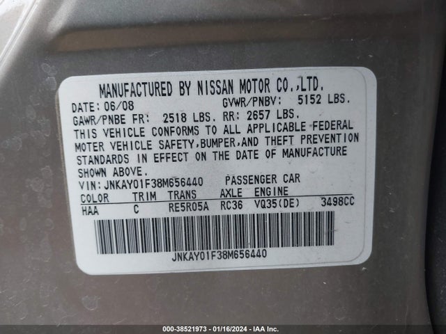 2008 INFINITI M35X VIN: JNKAY01F38M656440